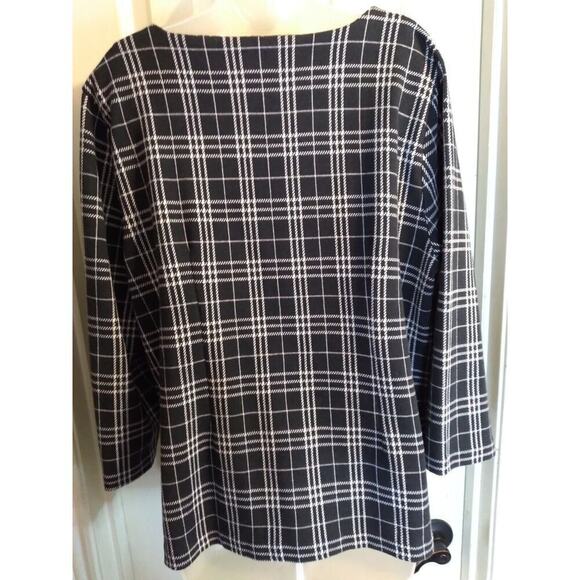 Talbots Top Black White Plaid Zipper Pocket Nonfunctional Sz XL Office... - Picture 6 of 10
